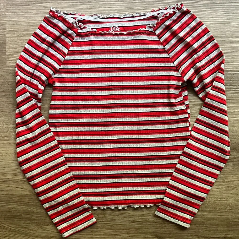 18/20 EUC Justice Lettuce Hem Long Sleeve Ribbed Striped Shirt